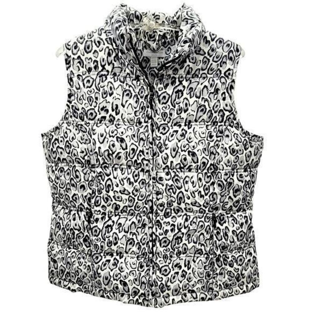 Charter‎ Club Petites Black Gray Cheetah Quilted Puffy Women's Vest